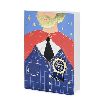 Grußkarte Super Dad mit Emaille Pin 15,5cm