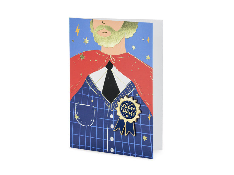 Grußkarte Super Dad mit Emaille Pin 15,5cm
