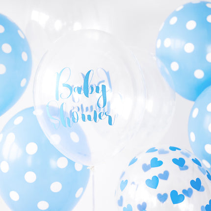 Hellblaue Ballons Weiße Punkte 30cm 6Stk