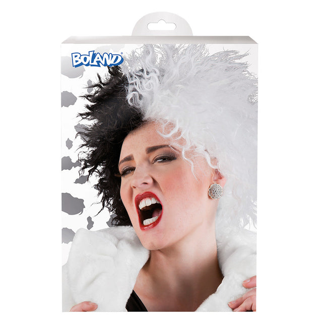 Cruella de Vil Perücke Schwarz Weiß