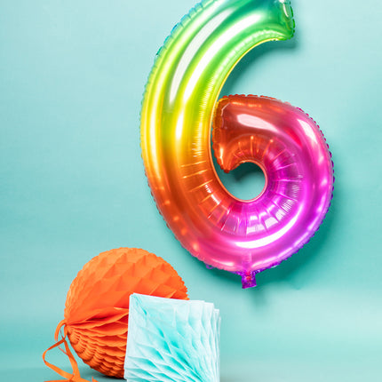 Folienballon Figur 6 Regenbogen XL 81cm leer