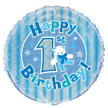 Helium Ballon 1 Jahr Blau Holographisch 45cm leer