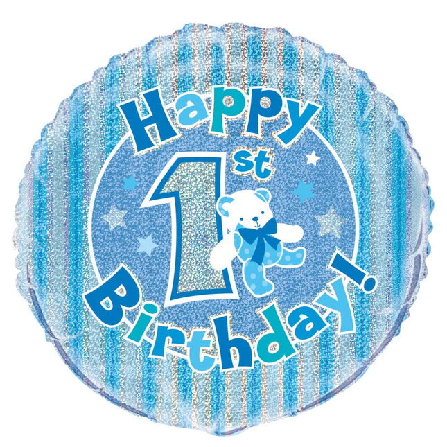 Helium Ballon 1 Jahr Blau Holographisch 45cm leer