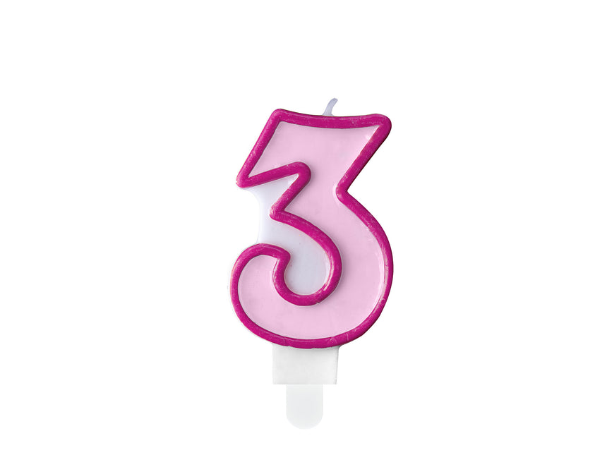 Kerze 3 Jahre Rosa 7cm