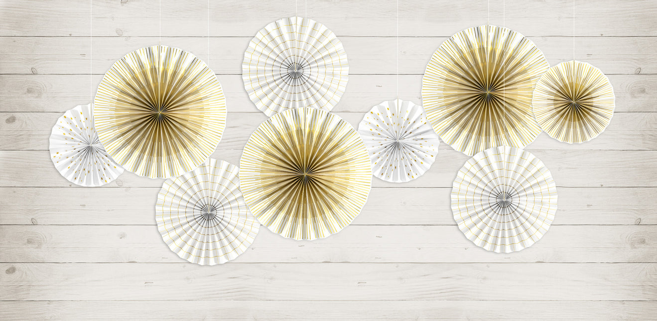 Papierfächer Gold Weiß Set 23-40cm 4 Stück