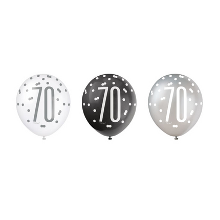 Ballons 70 Jahre Dots Schwarz 30cm 6Stück