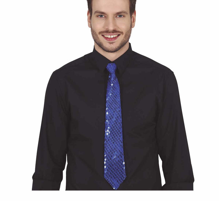 Blaue Krawatte Pailletten 35cm