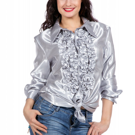 Disco Bluse Rüschen Silber