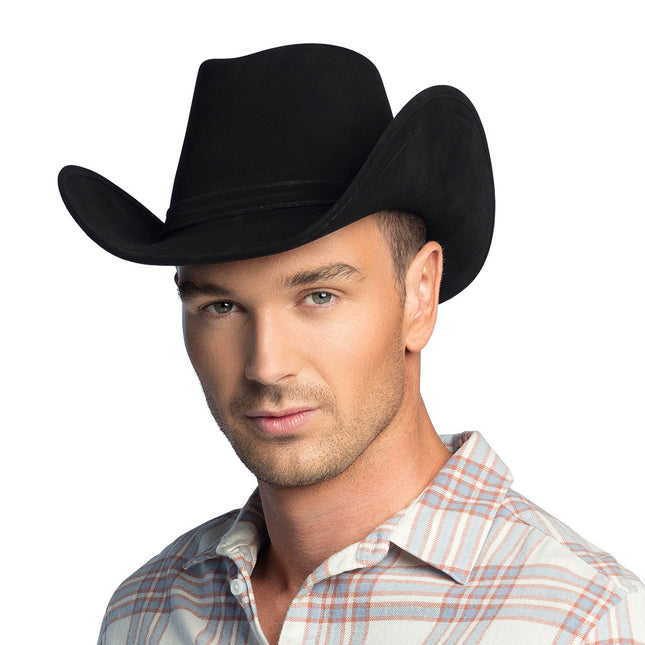 Cowboyhut Schwarz Lederlook Deluxe