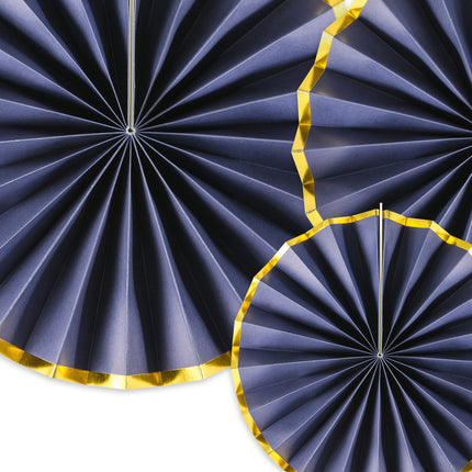Papierfächer Dunkelblau Gold Set 23-40cm 3 Stück