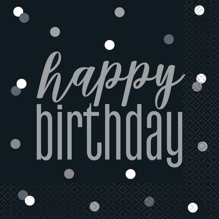 Geburtstagsservietten Happy Birthday Schwarz 33cm 16Stück