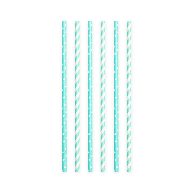 Papierstrohhalme Hellblau/Weiß Mix 19,7cm 20Stk.