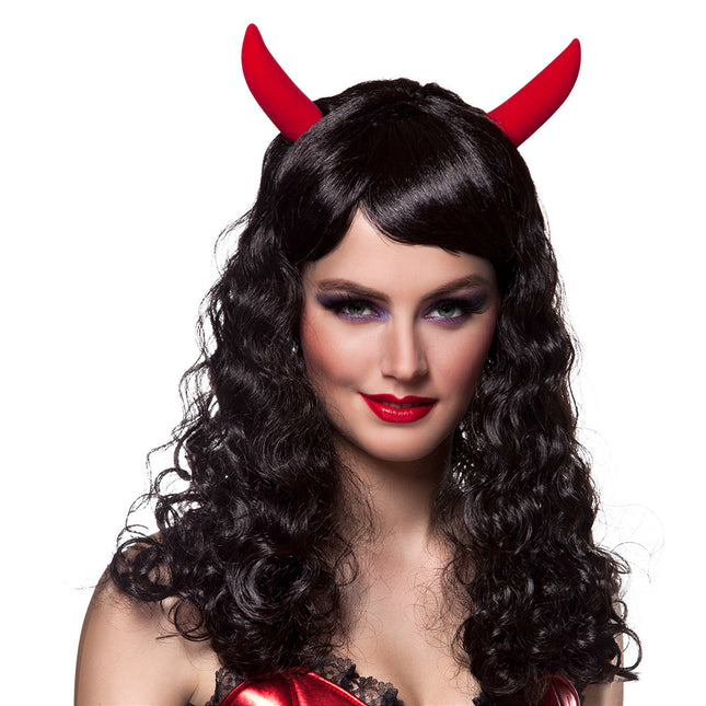 Halloween Perücke Hörner Schwarz