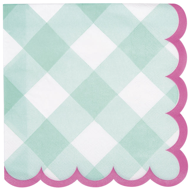 Gingham Servietten mit rosa Umrandung 16 Stück