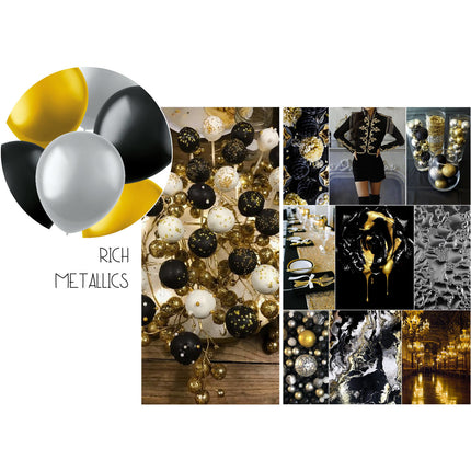 Farbige Ballons Schwarz Gold Silber Metallisch 33cm 100Stk