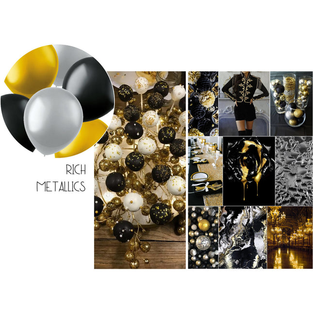 Farbige Ballons Schwarz Gold Silber Metallisch 33cm 100Stk