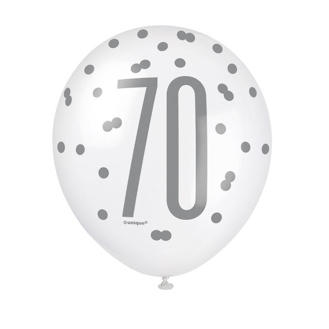 Ballons 70 Jahre Dots Schwarz 30cm 6Stück