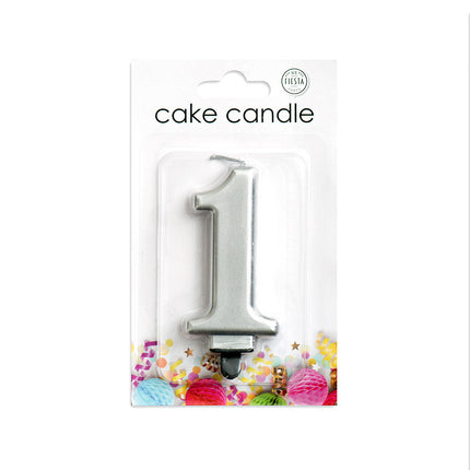 Kerze 1 Jahr Silber Metallic 8cm