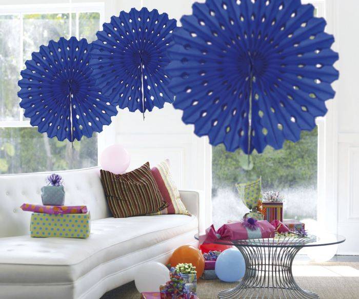 Papierfächer Blau 45cm