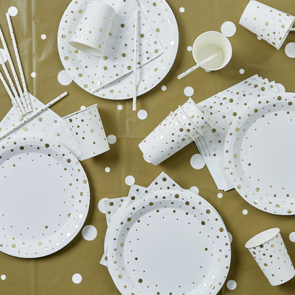 Papierstrohhalme Gold Dots Weiß 20cm 8pcs