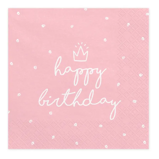 Servietten Happy Birthday Rosa 33cm 20Stück