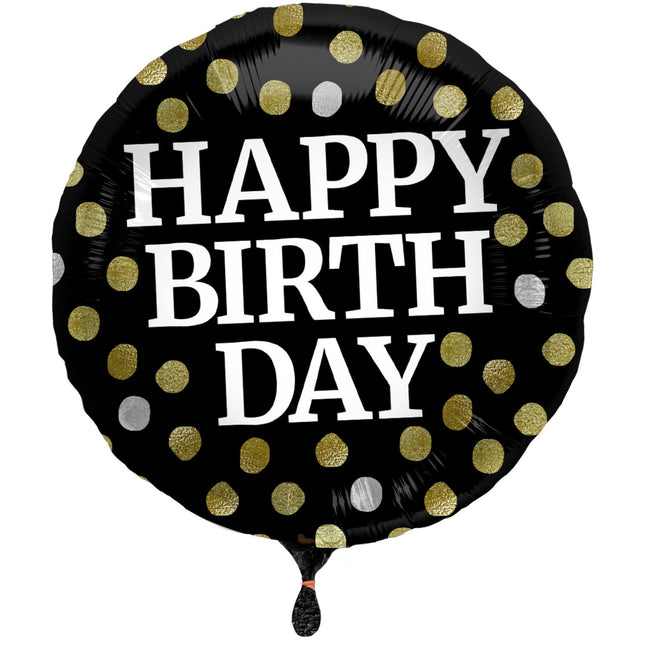 Helium Ballon Happy Birthday Schwarz 45cm leer
