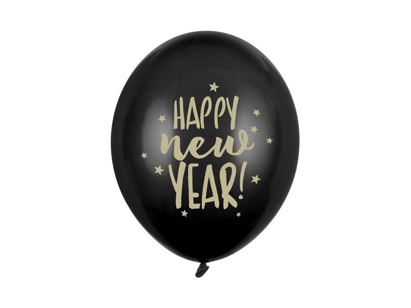 Frohes neues Jahr Ballons Schwarz 30cm 6Stk