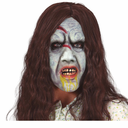 Halloween Maske Horror Frau mit Haar
