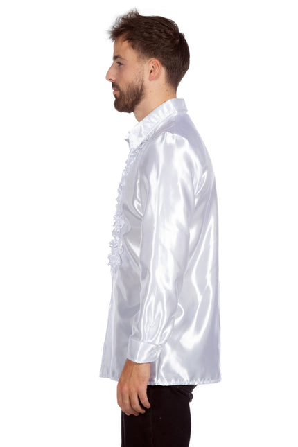 Disco Bluse Rüschen Weiß