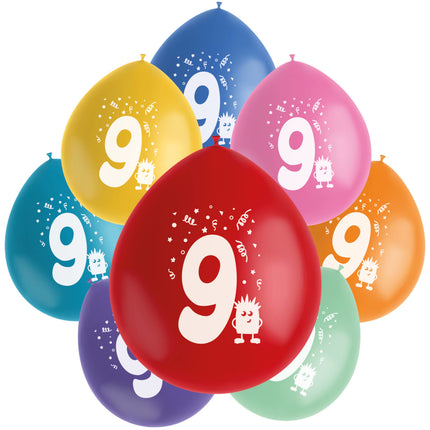 Ballons 9 Jahre Bunt 23cm 8Stück