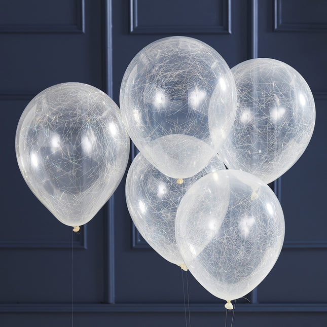 Silber Konfetti Ballon Engel Haar 30cm 5Stk