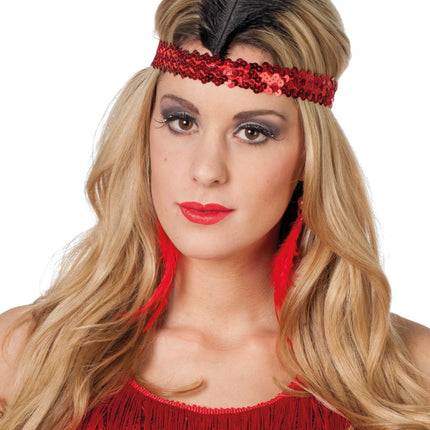 Rotes Stirnband Charleston mit Feder