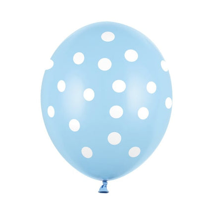 Hellblaue Ballons Weiße Punkte 30cm 6Stk