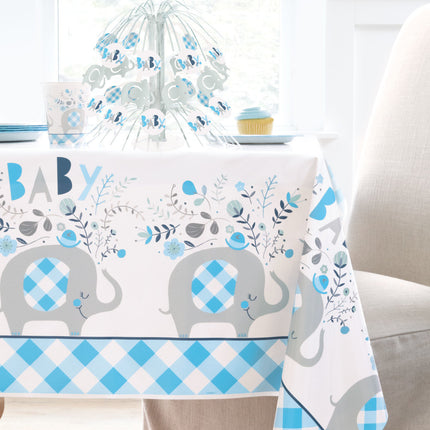 Baby Elefanten Tischtuch Hellblau 2,13m