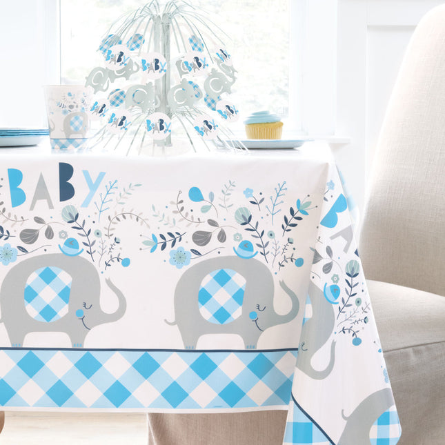 Baby Elefanten Tischtuch Hellblau 2,13m