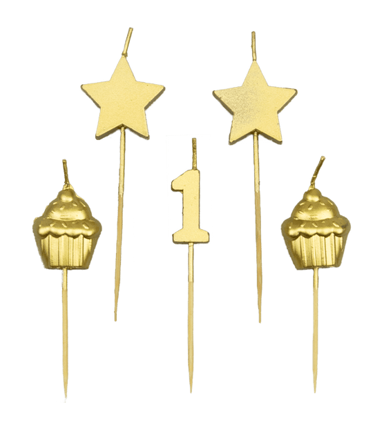 Kerzen 1 Jahr Cupcake Gold 17,5cm
