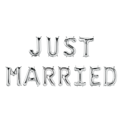 Silberne Luftballons Set Just Married 1.9m