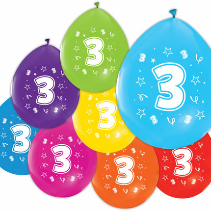 Bunte Luftballons 3 Jahre 30cm 8 Stk.