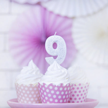 Kerze 9 Jahre Silber 7cm