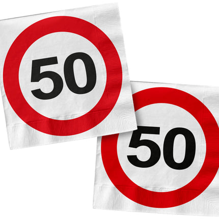Servietten 50 Jahre Verkehrsschild Quadratisch 33cm 20Stk