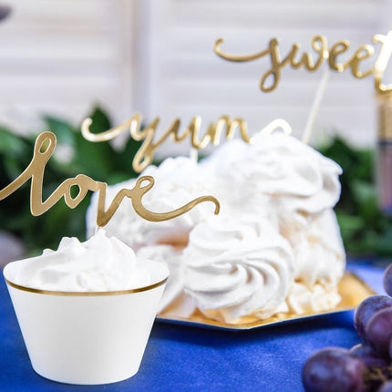 Cupcake Toppers Gold Sweet Love Yum 13cm 6 Stk.