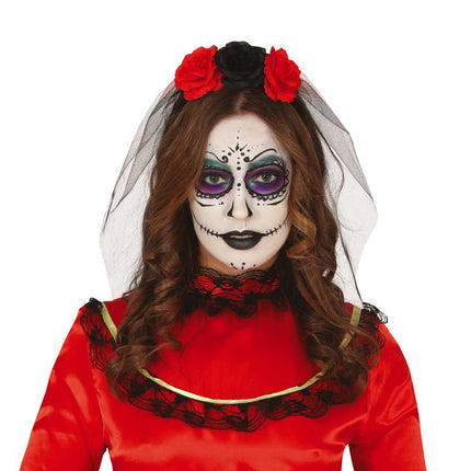 Halloween Tiara Schleier und Blumen Rot
