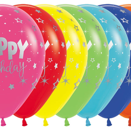 Ballons Happy Birthday Fantasy Metallic Tinte Silber 30cm 25Stk