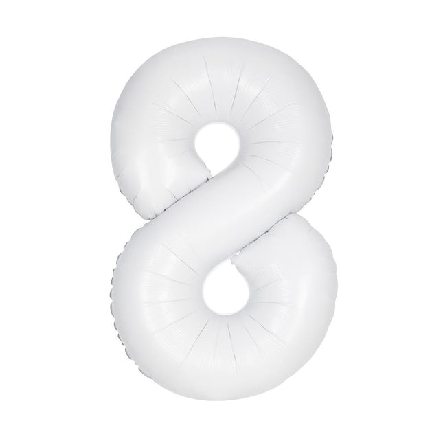 Weißer Figurenballon 8 Jahre Matt 86cm