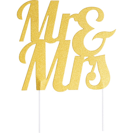 Goldener Hochzeitstortenaufleger Mr & Mrs 23cm