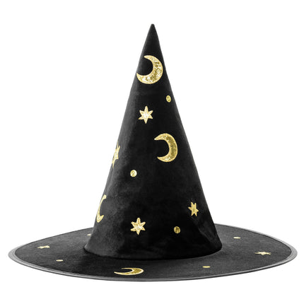 Schwarz-goldener Halloween-Hexenhut
