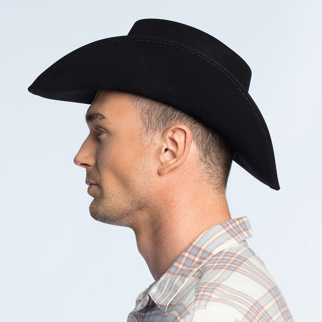 Cowboyhut Schwarz Lederlook Deluxe