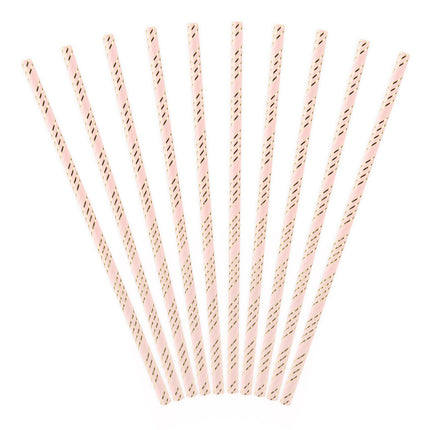 Papierstrohhalme Hellrosa Gold 19,5cm 10 Stk.