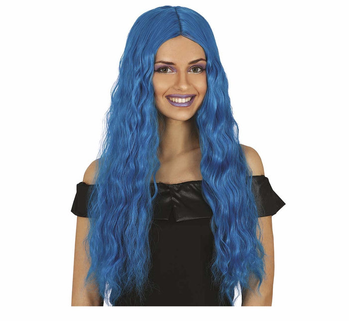 Blaue Perücke Langes Haar gewellt