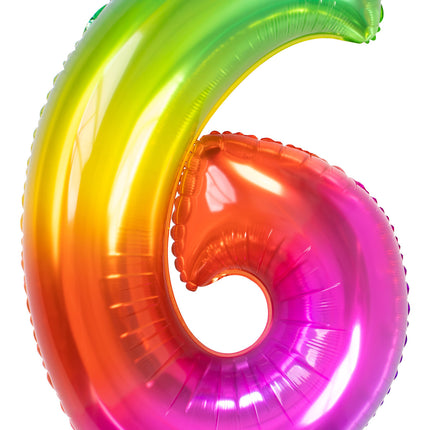 Folienballon Figur 6 Regenbogen XL 81cm leer